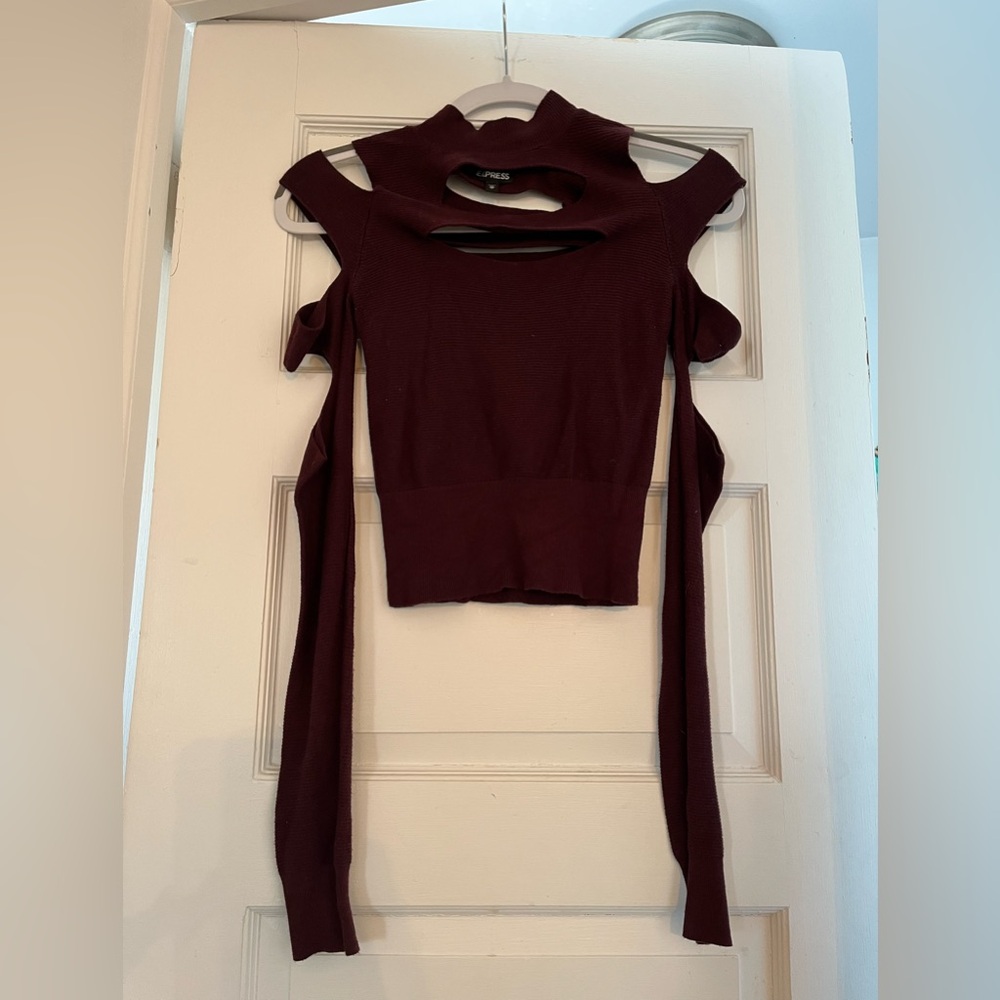 Express Red Crop Cutout Sweater